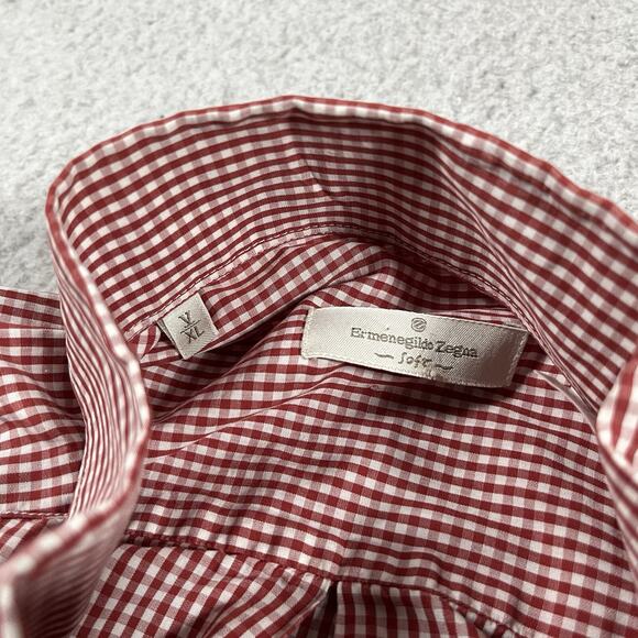 Ermenegildo Zegna Shirt Men XL Red Button Long Sleeve Made Italy Soft - Picture 3 of 15